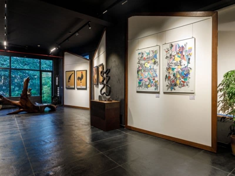 Gallery space with large French windows and natural light
